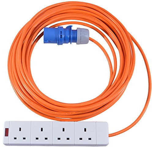 All Lengths 16 AMP to 4 Gang 13 AMP UK Socket 4 Way 16A Caravan Hook Up Extension Lead Motorhome Mains Hook Up 1.5mm 3183Y Orange Cable (10m)