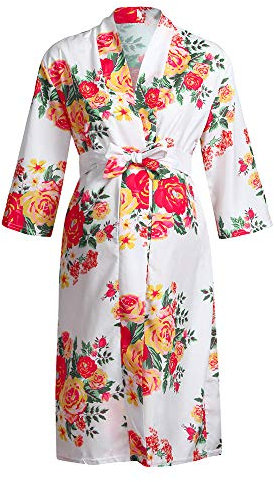 Femme Pyjama De Chemise De Nuit Confortable De Maternité,Femme BéBé Allaitant Enceinte Grossesse Robe A Fleurs Imprimé (L(EU38), Blanc)