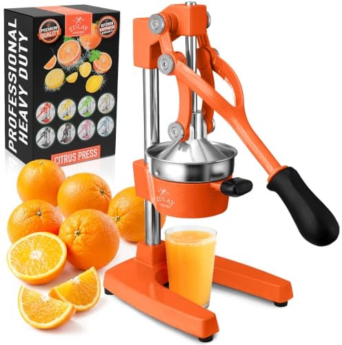 Zulay Kitchen Cast Iron Juicer - Manual Citrus Press and Lemon Squeezer - Premium Quality Heavy Duty Manual Juicer for Orange Juice and Lime Squeezer, Orange