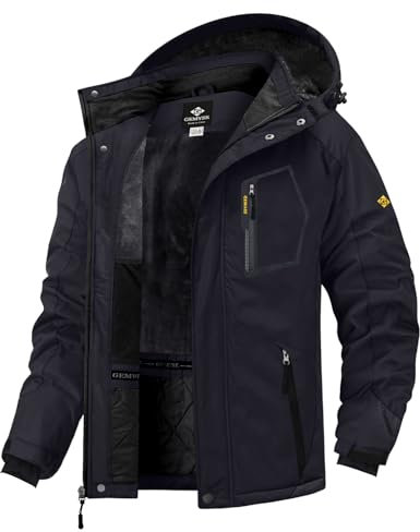 GEMYSE Uomo Giacca da Sci impermeabile montagna Giacche Pile invernale antivento Cappotto con Cappuccio (Nero,XL)