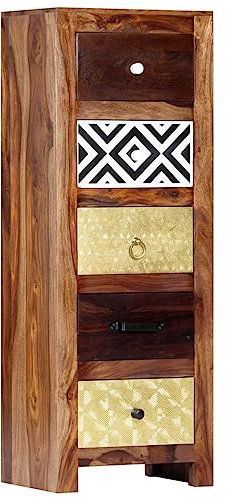 vidaXL Sheesham-Holz Massiv Beistellschrank 5 Schubladen Schubladenkommode Schrank Flurschrank Mehrzweckschrank Anrichte Kommode 40x30x110cm Palisander