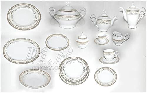 MRcasalinghi Servizio Piatti Porcellana Bone China Le Roy Platino ROSENTABLE 100 Pezzi