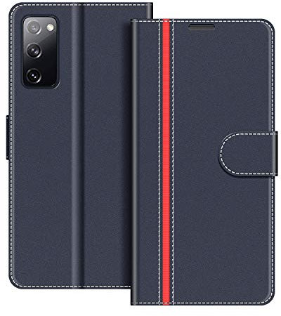 COODIO Coque en Cuir pour Samsung Galaxy S20 FE, Étui Housse Pochette Fonction Stand pour Samsung Galaxy S20 FE 4G / 5G, Bleu Foncé/Rouge