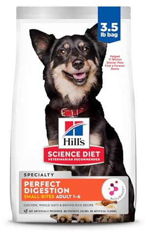 Hill's Science Diet Perfect Digestion, Adult 1-6, Digestive Support, Small Kibble, Dry Dog Food, Chicken, Brown Rice, & Whole Oats, 3.5 lb Bag