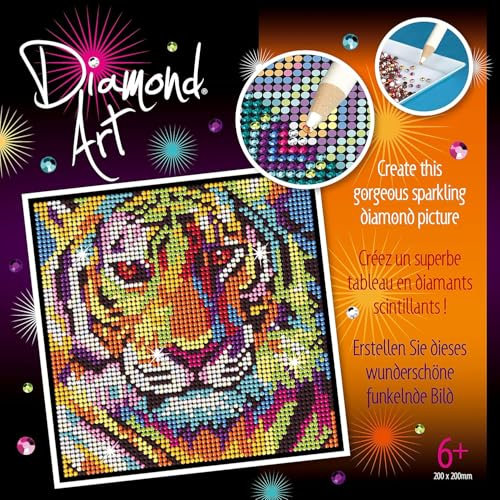Mammut 8182023 - Diamond Art Bastelset Tiger, Komplettset mit Styropor Unterlage, Bildvorlage, Strass Steinchen, Stift und weiterem Zubehör, 5D Diamant Painting Kreativset für Kinder ab 8 Jahre