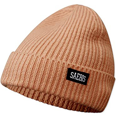 SAEBIS Ribbed Beanie Damen und Herren - Unisex Klassische Strickmütze - Classic warme Mütze für das ganze Jahr - Kopfbedeckung - (Lachsfarben)