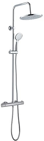 Edouard Rousseau - Colonne de Douche Mihane - Tête de Douche Orientable, Picots Anticalcaire, Sécurité Anti-Brûlure - Norme NF - Flexible 1,50 m - Chromé