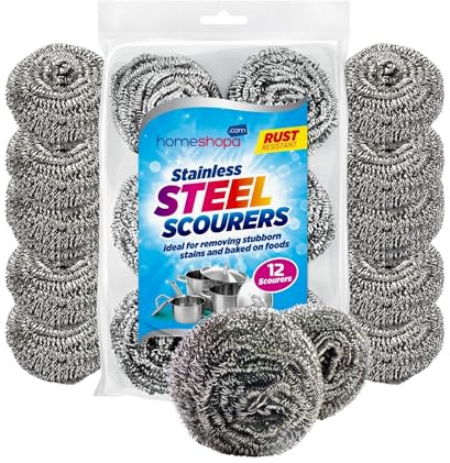HOEMSHOPA Stainless Steel Scourers, 12 Pack Steel Wool Scrubber, Spiral Metal Wire Scouring Pads, Heavy Duty Kitchen Stovetops Plates Dishes Bathroom Sink Basin Cleaning Supplies