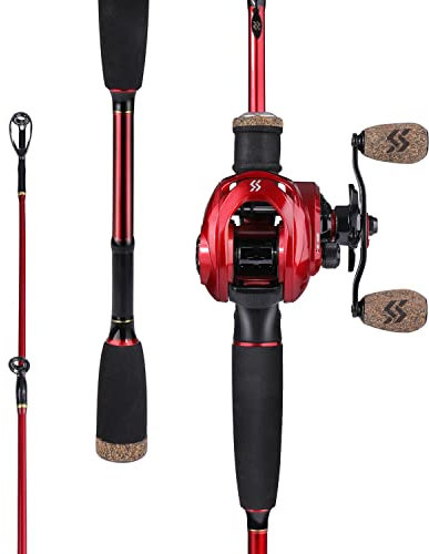 Sougayilang Baitcasting Combo, 2 Abschnitte M/MH Lightweight Baitcasting Rod und 8.0:1 Baitcaster Reel, Angelrute und Rolle Combo für Reisen Salzwasser Süßwasser