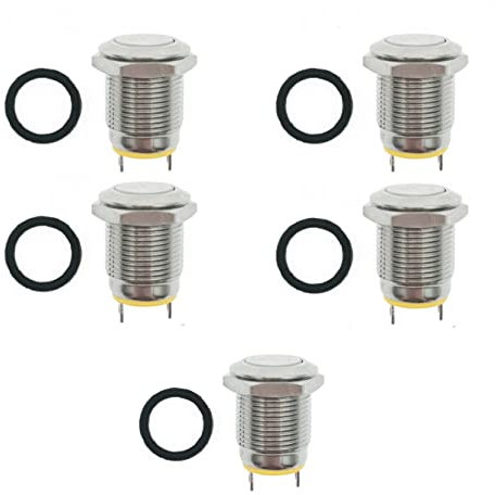 JZK 5 Stück 3A 250V 12mm kurzzeitiger Druckknopf Wasserdichter kleiner runder Druckknopfschalter aus Metall Mini-Druckknopfschalter aus Edelstahl