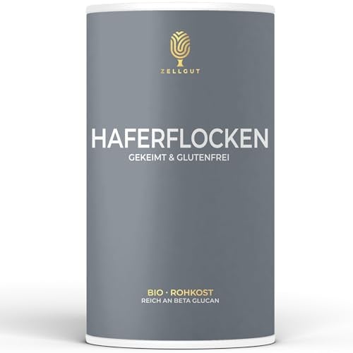 ZELLGUT© Bio Haferflocken - GEKEIMT (450g) - Vollkorn - GLUTENFREI - Basisch - Kernig & ideal für Müsli - biologischer Anbau - Reich an Ballaststoffen und BETA GLUCAN. Gekeimt und schonend getrocknet