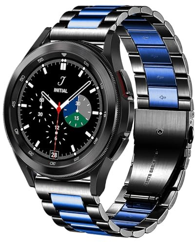 DEALELE Armband Kompatibel mit Samsung Galaxy Watch 7 / FE / 6/6 Classic / 5/5 Pro / 4/4 Classic / 3 41mm / Huawei GT3 42mm, 20mm Edelstahl Metall Ersatz Armbänd für Herren Damen, Schwarz/Blau