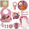 O'doe Baby Weaning Set – 15 Pcs Silicone Baby Feeding Set with Suction Plate, Bowl, Bib, Sippy Cup, Fruit Feeder, Freezer Tray – Baby Plates and Bowls Set – Pink – BPA Free | 6M+