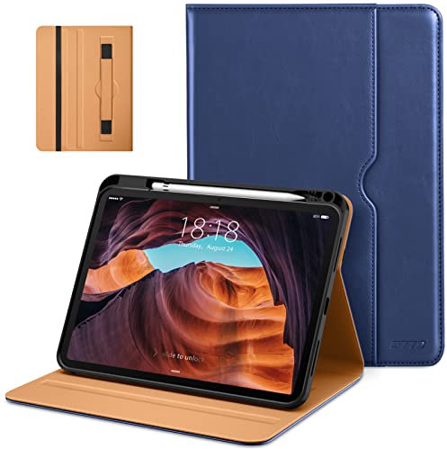 DTTO hülle für iPad 10. Generation 10,9 Zoll 2022, Premium Leder Business Folio Stand Schutzhülle mit Stifthalter – Auto Wake/Sleep und mehrere Betrachtungswinkel, Marineblau
