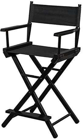 OmySalon 26 H Tall Directors Chair, Wooden Portable Folding Makeup Chair w/Storage Pouch & Footrest, Professional for Salon/Events/Mobile Services, 250lb Capacity, Black Canvas