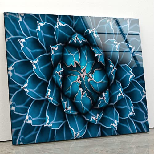 Myphotostation Blue Agave Wall Art Tempered Glass Wall Art 43Wx27H'' Floral Wall Art Decor Glass Printing Large Wall Art for Living Room Agave Plant Flower Wall Art
