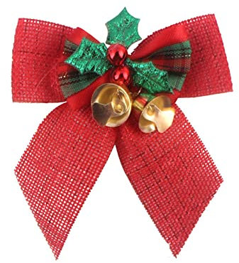 2022 Bowknots Weihnachtsschleifen mit Eisenglocken Weihnachtsbaumschmuck Party Krawatte DIY Geschenk Schleife Mini Handwerk Partykleid für Frauen Elegant (RD1, Einheitsgröße)