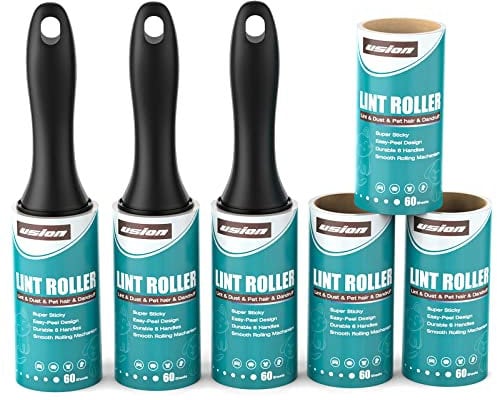 USION Extra Sticky Lint Roller for Pet Hair, 360 Sheets of Lint Roller Refills and 2 Handles, Reusable Cat Dog Hair Roller Remover for Clothes Sofa Bed and Carpet 6pack