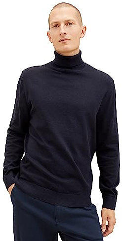 TOM TAILOR Herren 1038202 Basic Rollkragen-Pullover aus Baumwolle, 13160-Knitted Navy Melange, XL