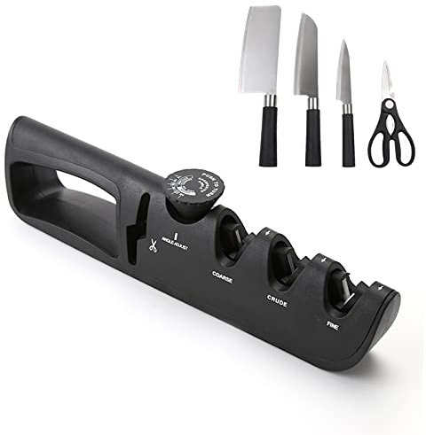 Afilador Cuchillos,Afilador de Cuchillos Profesional,Afilador de Cuchillos,Afilador de Cuchillos de Mano,con Base Antideslizante,Manual.(Negro)