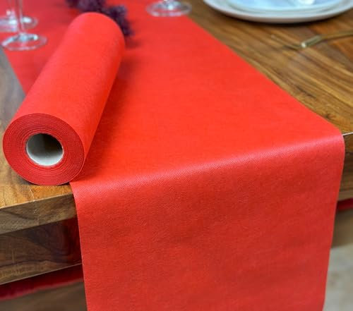 NATUARTE, Tischläufer Rot, Vlies Tischläufer Rolle, Deko Tischband, 25 Meter x 30 Zentimeter, Tischdekoration, Dekor Taufen Kommunionen Hochzeit Geburtstag, Farbe Rot