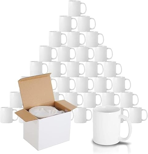 shine planet Lot de 144 tasses à café vierges pour sublimation - 325 ml - Avec boîte cadeau - Blanc