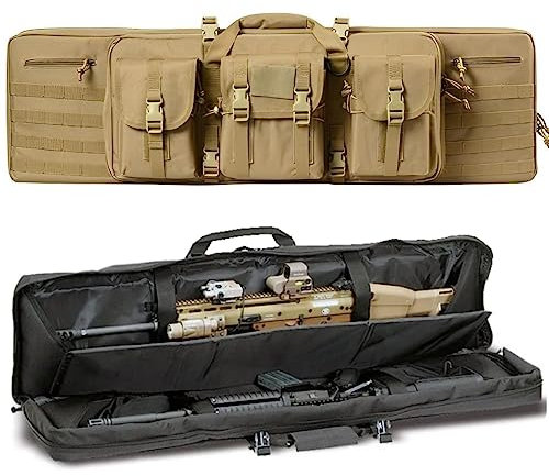 ACEXIER Double Rifle Bag Gepolsterte abschließbare Karabiner Lange Gewehrtasche Gewehrrucksack Waffentasche für Jagd Schießstand Schusswaffentransport mit Molle-System (Khaki,37inches/95cm)