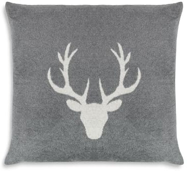 ZOLLNER Kissenbezug in 50x50 cm - Flauschige und weiche Kissenhülle in grau - stilvolle Hirschkopfeinwebung - Mischgewebe - waschbar bis 40°C – Oeko Tex® Zertifiziert