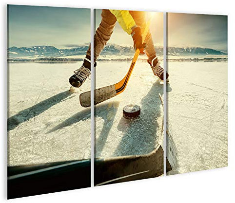 islandburner Prime Bild auf Leinwand Eishockey-Spiel Moment eingefrorener See Wandbild Poster Leinwandbild GDJX