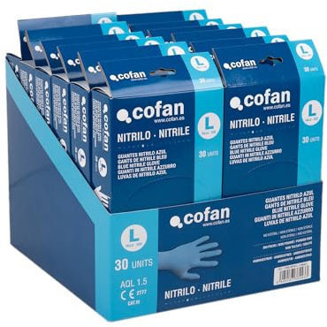 Cofan Expositor de cajas dispensadoras de guantes de nitrilo sin polvo | Expositor con 12 cajas de 30 unidades | Talla L, M y S | Guantes ambidiestros de un solo uso (Large)