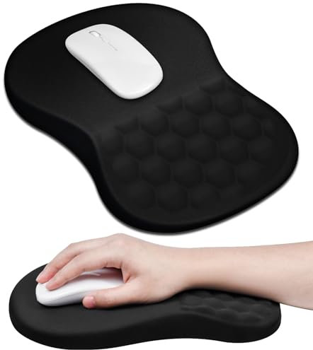 JIKIOU Tapis de souris ergonomique avec support de poignet avec design massant, repose-poignet pour soulager la douleur avec mousse à mémoire de forme et base antidérapante en polyuréthane, tapis de