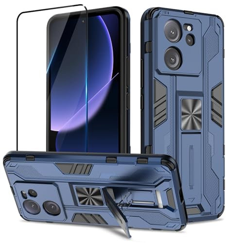 Btstring Funda para Xiaomi 13T / Xiaomi 13T Pro 5G con Cristal Templado Protector Pantalla, Carcasa Protectora Antigolpes con Soporte Reforzado, Azul