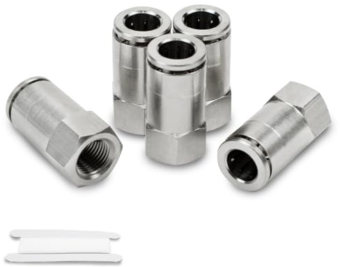 Bwintech 5 Stück 6mm Schlauch AD x 1/4 BSP-Innengewinde gerADe vernickeltes Messing Push-to-Connect Pneumatische Push-Lock-Verschraubung