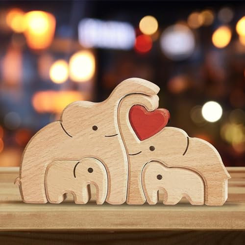 SPERMUOY Familien Geschenk,Personalisiertes Holzkunstpuzzle Elefanten Familien Puzzle aus Holz, personalisierte Familie Holz Familie Puzzle Geschenk, Geschenk für Familie
