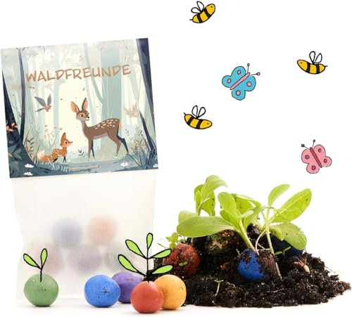 10 x Waldfreunde Blumenmurmeln | Kindergeburtstag | Mitgebsel für Waldgeburtstag | Geschenke, Waldtiere, nachhaltige, ökologische Geschenktüte | Samenbomben, Saatbomben, Seedbombs für Kinder