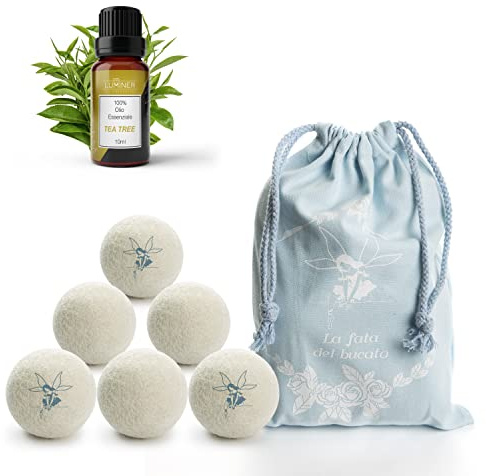 Palline Per asciugatrice di lana, 6 Palle Per Asciugatrice Antipiega e Cattura Peli Con Olio Essenziale Al Tea Tree, Palline Di Lana Per Asciugatrice Con Profumatore Per Il Bucato LUMINER