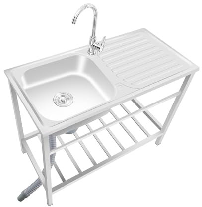75x40x75cm Fregadero De Acero Inoxidable Fregadero Portatil Independiente Con Banco De Trabajo Y Estantes De Almacenamiento Fregadero Cocina1 Senos Con Grifo Para Lavadero Garajes Baño