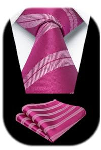 HISDERN Corbatas para Hombres Rosa Caliente Corbata y Bolsillo Cuadrado Set Clásico de Corbata a Rayas para Fiesta Formal de Negocios
