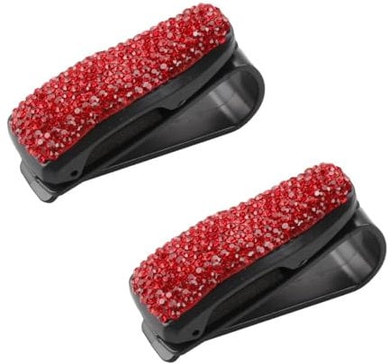 Tabanzhe Sunglasses Holder for Car Sun Visor-2 PCS Car Glasses Holders Sunglasses Clips Bling Rhinestone Glasses Holder Clip Car Visor Decoration Accessories Spectacle Frame Ticket Card Clip (Red)