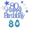 Personalised Happy 80th Birthday Cake Topper Set - Blue Number 80 Candles, Star Cupcake Toppers, Cake Decorations for Her Him Boy Men Women Anniversary (Set 9)