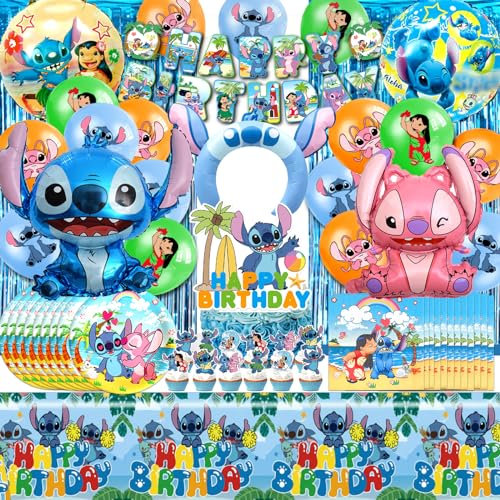 Stitc Decoration Anniversaire, Stitc Ballon Anniversaire, Fête Anniversaire Stitc Assiette Serviette, Decoration Gateau Anniversaire Stitc, Kit Anniversaire Ballon Vaisselle Enfant