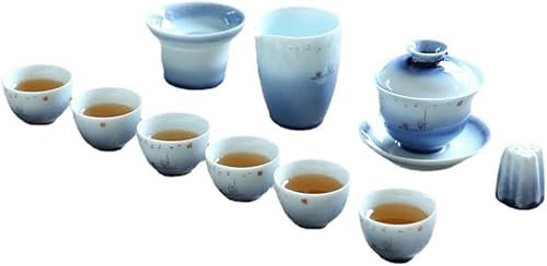 Juego de té de Horno Pintado a Mano, Juego de té de cerámica, Cuenco Cubierto Chino, Tazas de té, Juego Completo de Regalo (D como se Muestra)