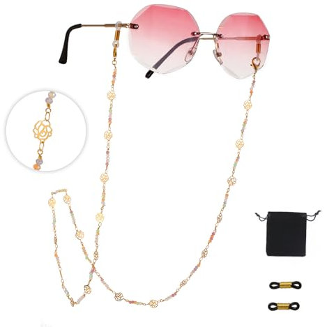 Dreamtimes Brillenkette für Frauen Handmade Rose Brillenband Kette Brillenhalskette Maskenkette Brillen-Ketten (Goldene)