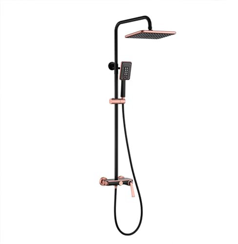 BiaoTeng Colonne de Douche Avec Mitigeur pour Baignoire, Monocommande Systeme Douche Murale 3 Fonctions Chaud et Froid Systeme de Douche pour Baignoire, Or Rose + Noir