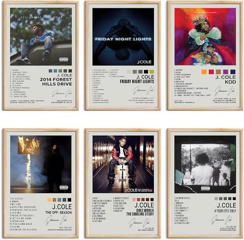 J Cole Signierte limitierte Poster, Musikalbum-Cover, Poster, Zimmer, ästhetische Leinwand, Wandkunstdrucke, 6 Stück, für Mädchen und Jungen, Teenager, Wohnheim, Raumdekoration, 20,3 x 30,5 cm,