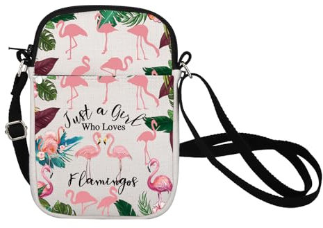 BNQL Flamingo-Umhängetasche, Flamingo-Geschenke für Flamingo-Liebhaber, nur ein Mädchen, das Flamingos liebt, Handytasche, Canvas-Tasche, weiß, 8.26*5.9 inches