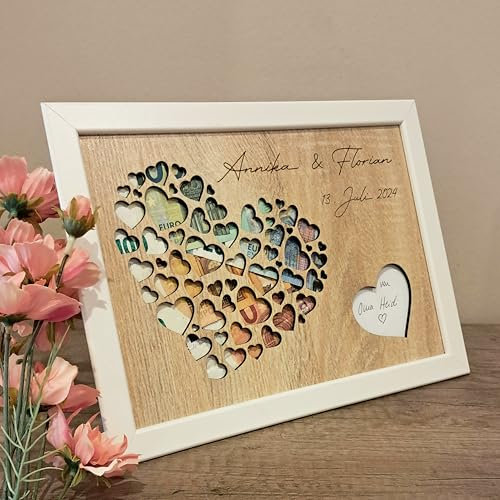 Geldgeschenk Herzen in Herz personalisiert Bilderrahmen Hochzeit Geburtstag Taufe Feier Jubiläum Geldgeschenke Geldverpackung Geld (21 cm x 30 cm (DIN A4))