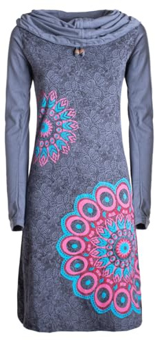Vishes - Alternative Bekleidung - Damen Mandala-Kleid Langarm-Shirtkleid Schal-Kragen Baumwollkleid