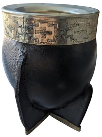 Mate Mateá Imperial grande con baseTradicional de Calabaza Forrado en Cuero con Virola y Base de Alpaca - Artesanal y Auténtico