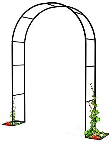 Wrought Iron Garden Arch Flower Stand for Rose Clematis Climbing Plants, 240cm Height, Black